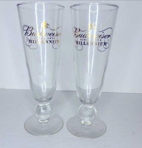 VTG Budweiser Since 1874 Millennium Footed Glass Set of 2 Beer Collectible - Picture 2 of 7