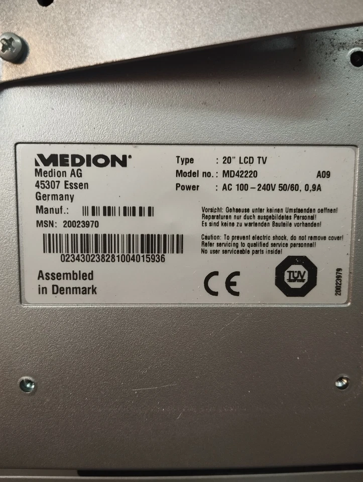 MEDION 42220 20" LCD TV  - TELEVISORE SCHERMO ROTTO, PER RICAMBI Foto 4 de 4