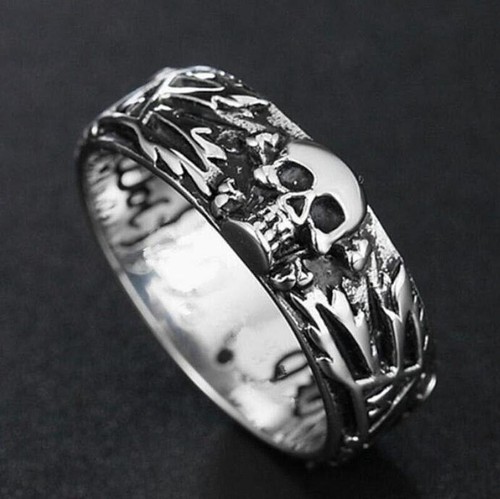 2023 New Skull Ring Fashion Silver Stainless Steel Hand Make World War Ii Men - Picture 14 of 19