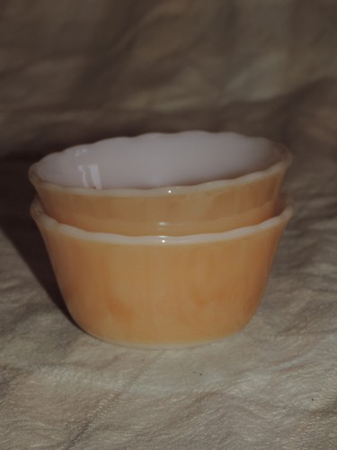 Set of 2 Fire King #424 COPPER-TINT (Peach Lustre) Pattern 6 ounce Custard Cups - Picture 3 of 3