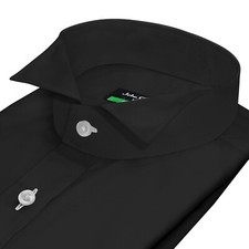 Stylish Groomsmen Black Cotton Shirt with White Buttons Elegant Wing Tip Collar