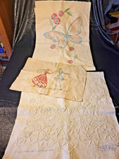3-OLD STAMPED COTTON LINEN FOR EMBROIDERY  EDGING COMPLETION-RUNNERS  PICTURE