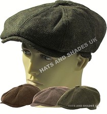 Peaky Blinders Newsboy Hat Gatsby Cap Flat Tweed herringbone 8 Panel Baker Boy