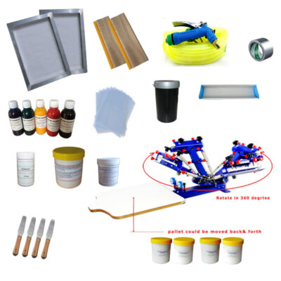 4Color 1 Station Screen Printing Kit Starter Hobby Press Tool Screen Printer DIY