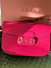 GUCCI HORSEBIT 1955 CROCODILE BAG HOT PINK LIMITED