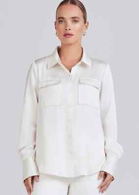 Derek Lam 10 Crosby Size Small Ivory  Lorena Chest Pocket Blouse NEW