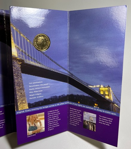 2005 Great Britain £1 Pound Coin Royal Mint Sealed OGP Menai Bridge Wales - Picture 4 of 7