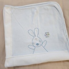 Absorba Baby Receiving Blanket White Blue Bunny 100 Bebe 28.5 x 30" Vintage
