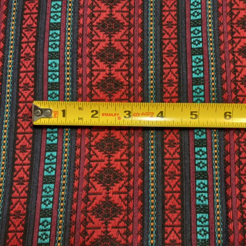 Red Black Blue Woven Stripe Heavy Cotton Double Weave 2.25 Yd Fabric - Picture 3 of 4