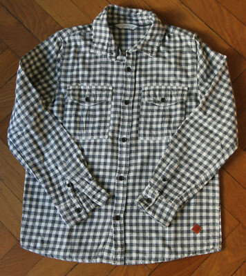 Mango Flanell Hemd 100% BW Grau Weiß kariert 11-12 Jahre 152 warm
