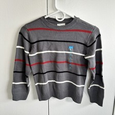 Children s Place Sweater Boys Small 5/6 Gray Striped Long Sleeve NWT