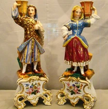 Rare Elegant Pair Antique Old Paris Porcelain Empire Figural Candlesticks 12"+