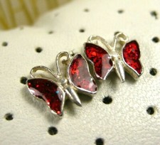 Lovable Sweet Sterling Silver Red Sparking Enamel Butterfly Stud Post Earrings