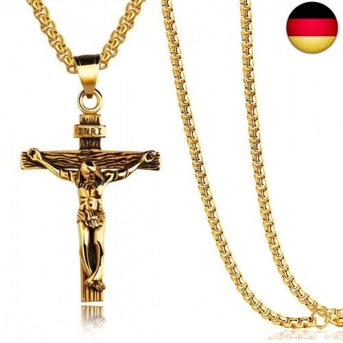 KSJEHW Kreuz Halskette Herren Edelstahl Jesus Kruzifix Anhänger Halskette mit - Bild 1 von 6