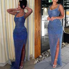 Sparkle Exquisite Mermaid  Evening Gown Rhinestone Hugging Chiffon Customized
