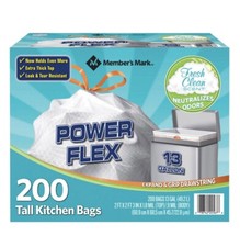 Member's Mark Power Flex Tall Kitchen Drawstring Trash Bags 13 Gallon, 200ct