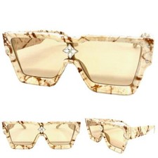 Oversize Classic Modern Retro Hip Hop Shield SUNGLASSES Big Marble Granite Frame