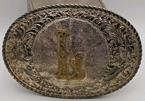 Vintage Metal Belt Buckle, Bronze, Letter L, Crumrine