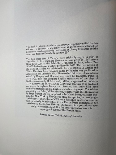 Two Plays By Moliere - Tartuffe & The Would-Be Gentleman - Easton Press(1980) - Picture 3 of 5