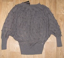 Pullover Gr. S 34 36 Zottel Fledermaus Pulli Grau Sexy Top Zopf Grey Kuschelig