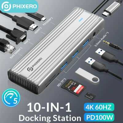 USB C Hub Multiport 5/6/8/9/10 in1 Docking Station Adapter USB PD 60W/100W HDMI