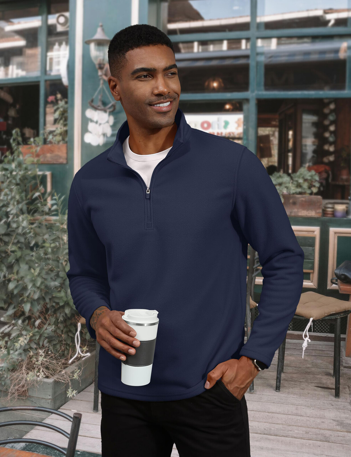 Mens 1/4 Zip Pullover Fleece Jacket Long Sleeve Warm Casual Athletic Sweatshirts