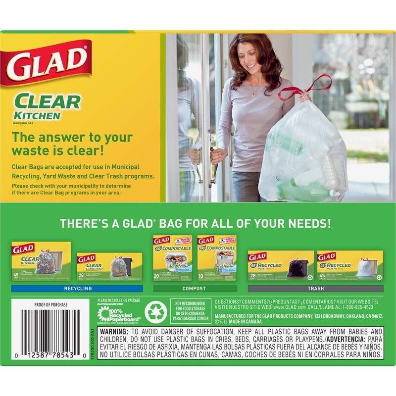 GLAD 78543 Tall Kitchen Bags 13 gal Drawstring 45 pk 0.9 mil Clear eBay
