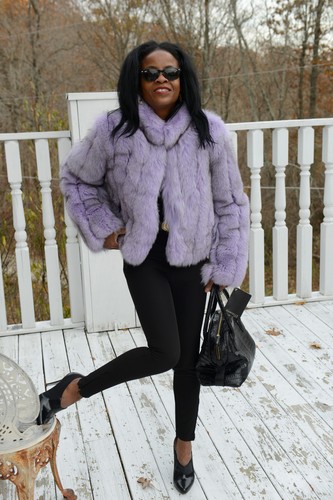 New Elegant Bloomingdale's lavender fox Fur Coat Bolero jacket Stroller S-M 4-8 - Picture 6 of 12