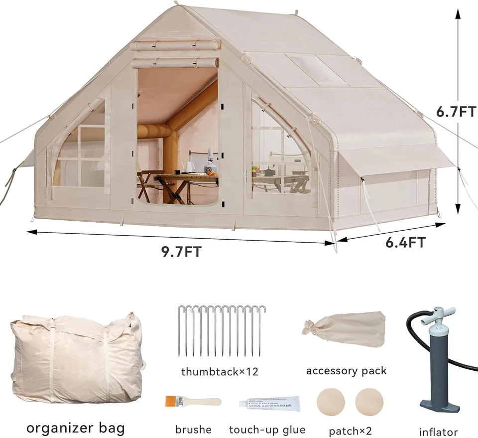 Tienda Glamping Portátil Inflable Camping 6 Personas Impermeable con Bomba Manguera de Aire Foto 3 de 4