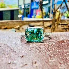 SELTENER 8,90 Ct Blauer Diamant Radiant Cut Solitär Ring 925 Silber Ring