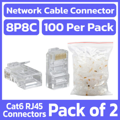200 Pack RJ45 Modular Plugs 8P8C Cat6 Cat 6 LAN Ethernet Cable Connector Plug