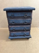 Wood hand painted 4 Drawer Jewelry Chest Box Storage 9 1/4 x6 3/4 x4 VG Preown