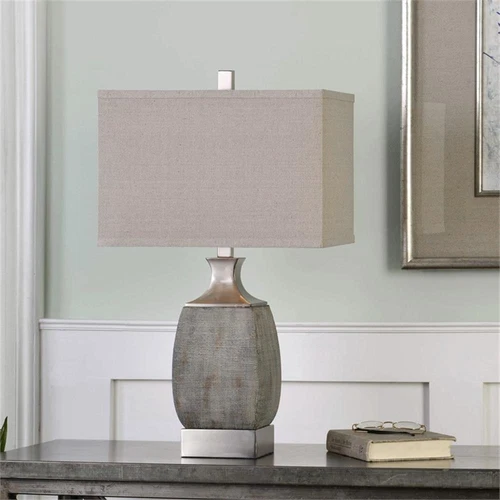 Uttermost Caffaro Ceramic Steel and Linen Table Lamp in Rust Bronze/Nickel/Beige - Picture 2 of 3