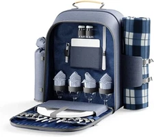 Deluxe Picnic Cooler Backpack Set Insulated Bottle Basket Cutlery Romantic Date
