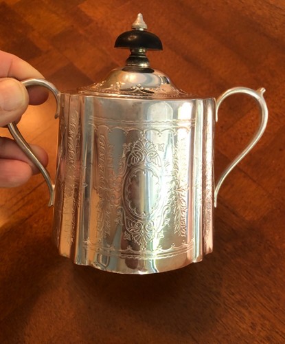 Vtg Barker Ellis Silver-Plate Edwardian Teapot Creamer Sugar Set with Tray - Picture 9 of 12