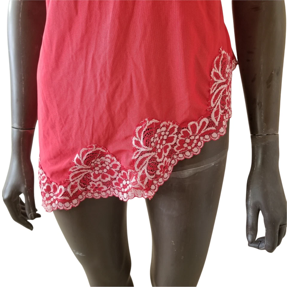 复古 Camisole 婴儿娃娃睡衣女式中号红色白色不对称 — 第 3/4 张图片