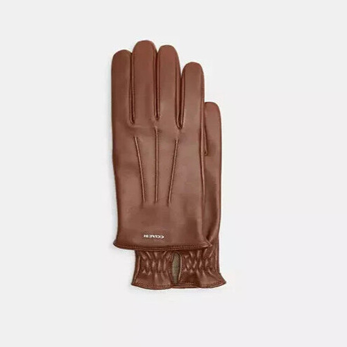 Coach Men's Dark Saddle Napa Leather Tech Gloves (CM065) - NWT