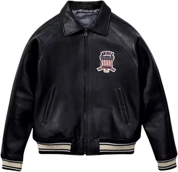 Camisa de piloto para hombre estilo Avirex chaqueta de cuero real | icónico bombardero volador de la fuerza aérea Foto 2 de 4