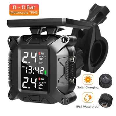 Solar Charging TPMS Motorcycle Tire Pressure Sensors Monitoring System Alarm
