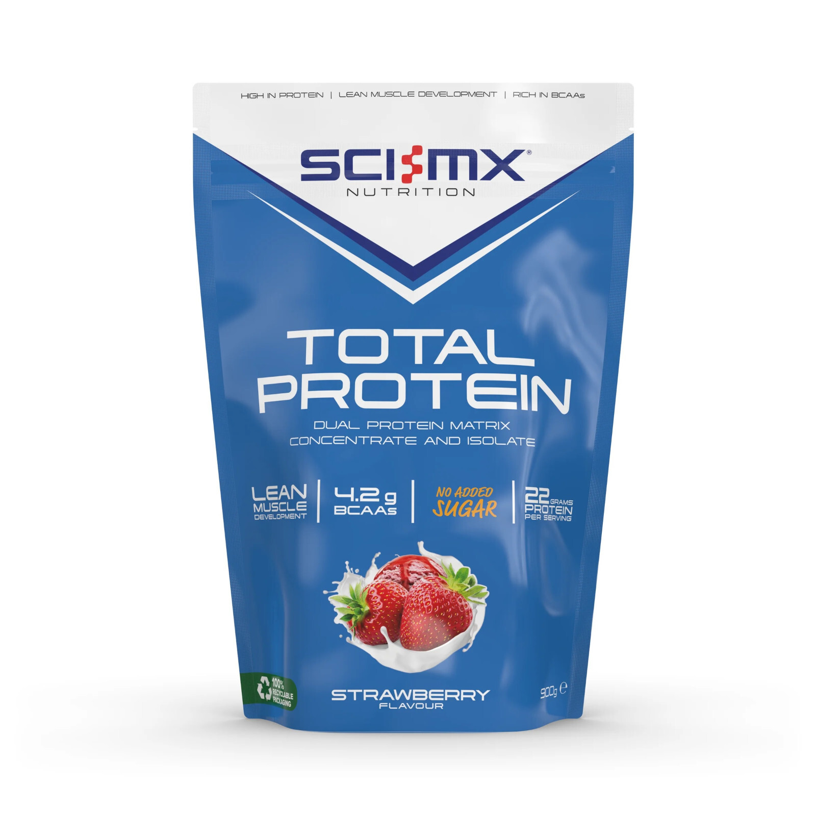 Sci-MX Total Whey Protein Powder Isolate Blend Amino Acids BCAA 900g Strawberry