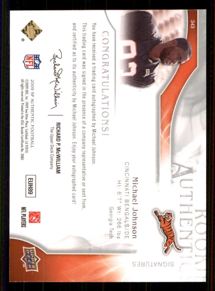 2009 SP Authentic #343 Michael Johnson AU RC /799 - Image 2 of 2