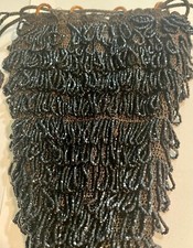Antique Vintage Drawstring Beaded Flapper Purse / Handbag Black  Brown 5" x 10"