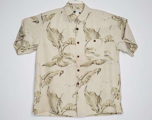 Banana Cabana camicia hawaiana seta uomo media floreale marrone cocco bottoni tasca - Foto 1 di 8