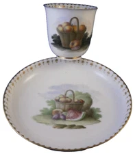 Antique 18thC Capodimonte Porcelain Soft Paste Fruit Scene Cup & Saucer Italian