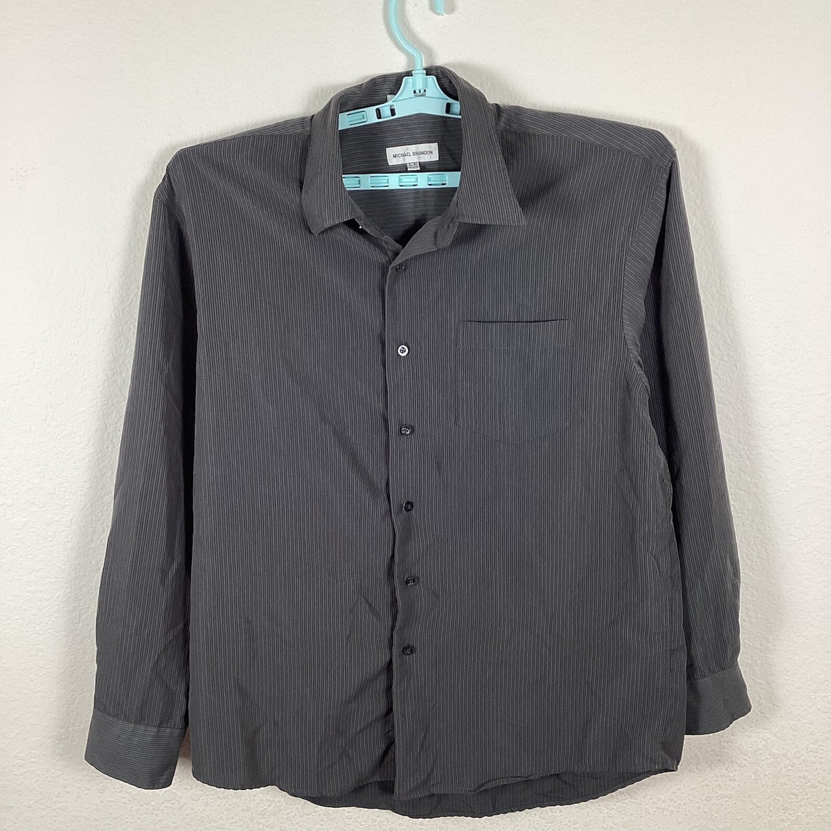 Michael Brandon Mens Long Sleeve Button Up Shirt Sz 17-17.5 XL Striped Gray Michael Brandon Mens Long Sleeve Button Up Shirt Sz 17-17.5 XL Striped Gray