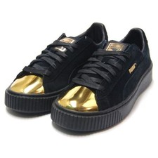 PUMA SUEDE 1.5" PLATFORM LACE-UP SNEAKERS WOMEN SHOES BLACK/GOLD SIZE 7.5 NEW