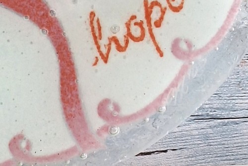 PEGGY KARR FUSED GLASS PLATE Hope Breast Cancer Pink Ribbon Signed & Dated - Picture 2 of 6
