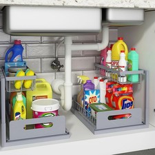 REALINN Under Sink Organizer, Pull Out Cabinet Organizer 2 Tier Slide Out Sink S