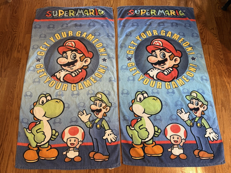Set of 2 2011 Nintendo Super Mario Bros Beach Towel Bowser Luigi 54” x 29” Kart