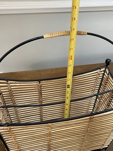 Bamboo Magazine Rack Stand Freestanding with Metal Handle & Frame - Picture 9 of 11